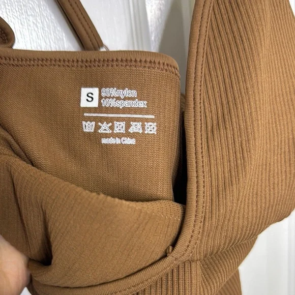 Brown Bodysuit with Plunging V-Neck and High-Cut Legs NWOT - Picture 2 of 5